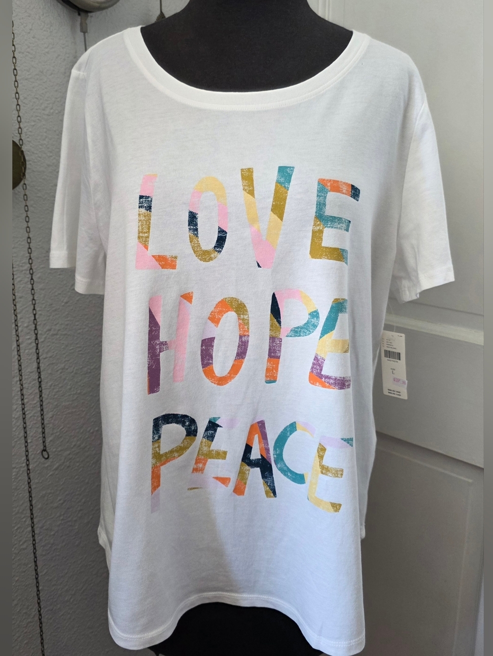 Anthropologie White Crewneck Tee "Love, Hope, Peace"